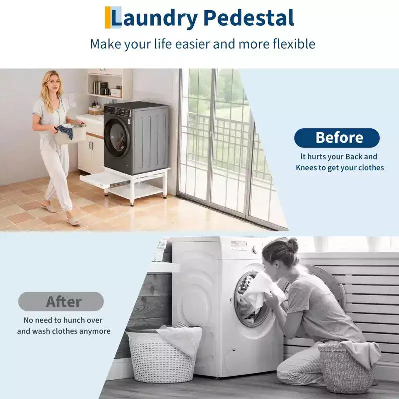 Base per lavatrice e asciugatrice Acekool con ripiano estraibile, anti-vibrazione, vaschetta di scarico, base per elettrodomestici resistente