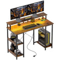 47 Inch Computer Desk with Charging Station and RGB Lights Reversible Study Desk with Monitor Stand