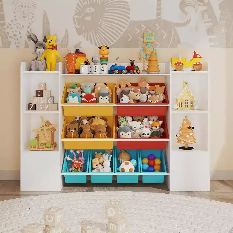 Acekool Contenitore Porta Giocattoli con 8 Cesti Rimovibili e 6 Scomparti, Libreria per Bambini per Sala Giochi o Cameretta, Bianco