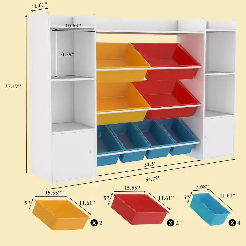 Acekool Contenitore Porta Giocattoli con 8 Cesti Rimovibili e 6 Scomparti, Libreria per Bambini per Sala Giochi o Cameretta, Bianco