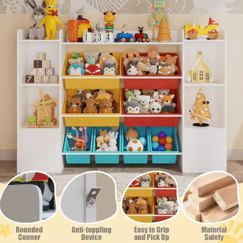 Acekool Contenitore Porta Giocattoli con 8 Cesti Rimovibili e 6 Scomparti, Libreria per Bambini per Sala Giochi o Cameretta, Bianco