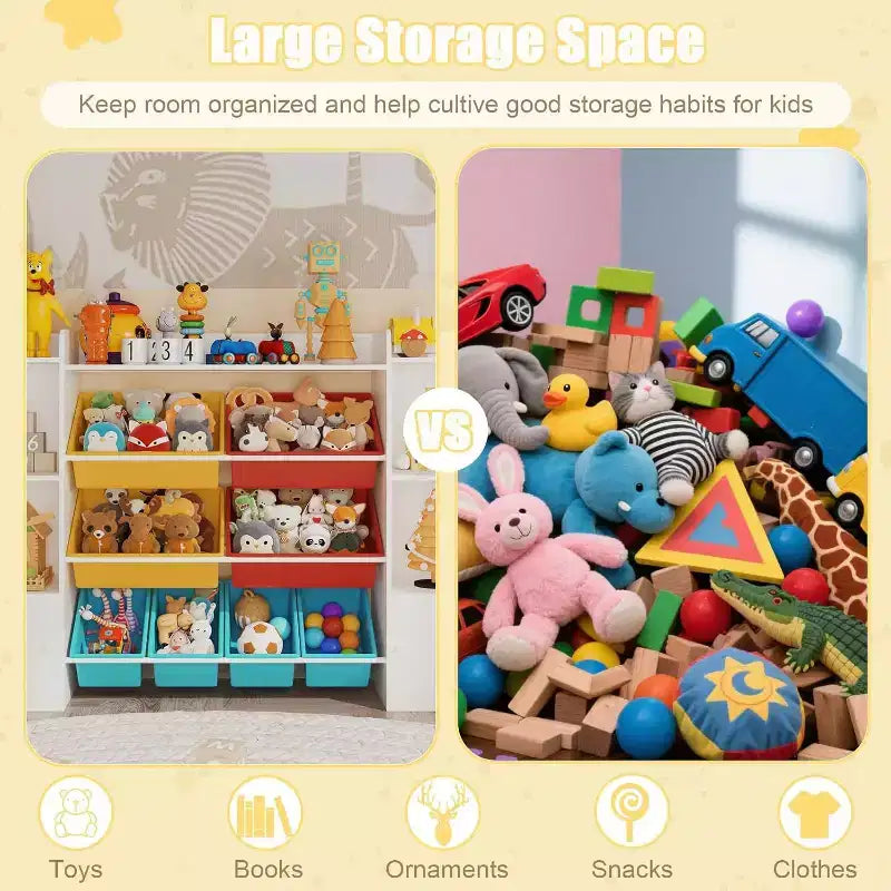 Acekool Contenitore Porta Giocattoli con 8 Cesti Rimovibili e 6 Scomparti, Libreria per Bambini per Sala Giochi o Cameretta, Bianco