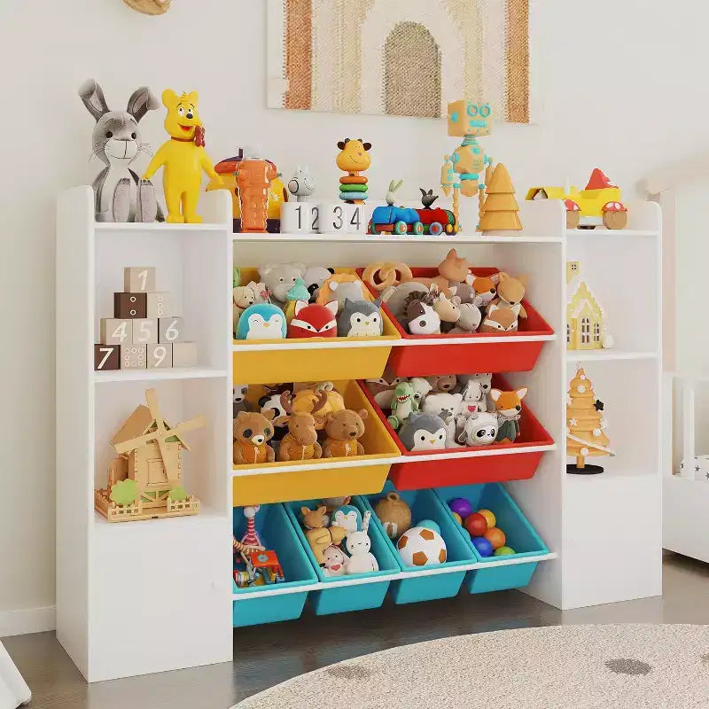 Acekool Contenitore Porta Giocattoli con 8 Cesti Rimovibili e 6 Scomparti, Libreria per Bambini per Sala Giochi o Cameretta, Bianco