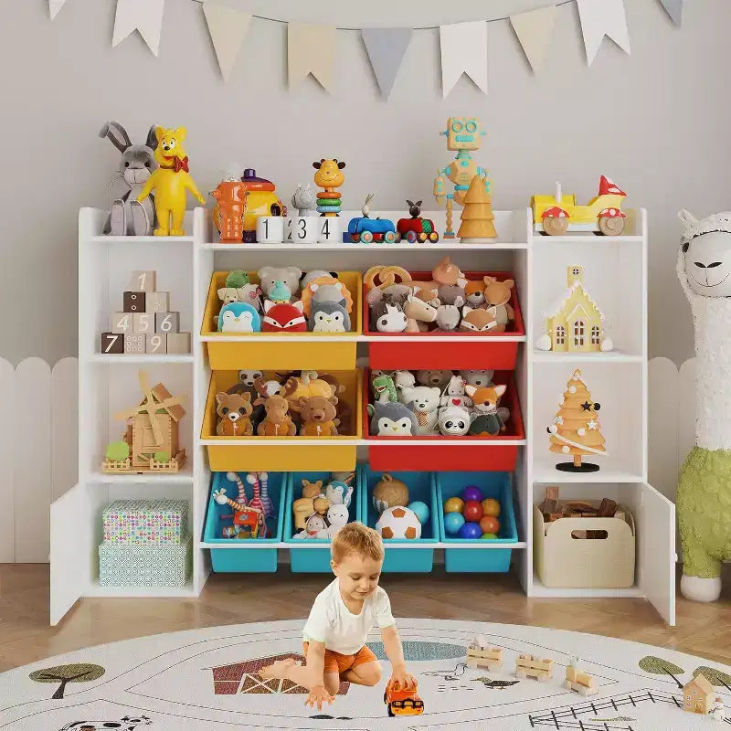 Acekool Contenitore Porta Giocattoli con 8 Cesti Rimovibili e 6 Scomparti, Libreria per Bambini per Sala Giochi o Cameretta, Bianco
