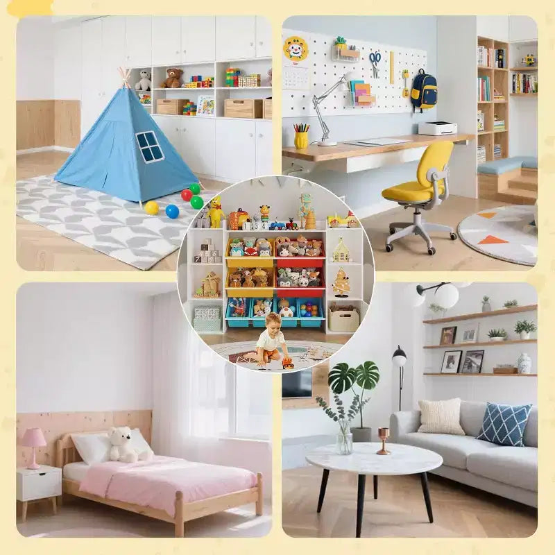 Acekool Contenitore Porta Giocattoli con 8 Cesti Rimovibili e 6 Scomparti, Libreria per Bambini per Sala Giochi o Cameretta, Bianco