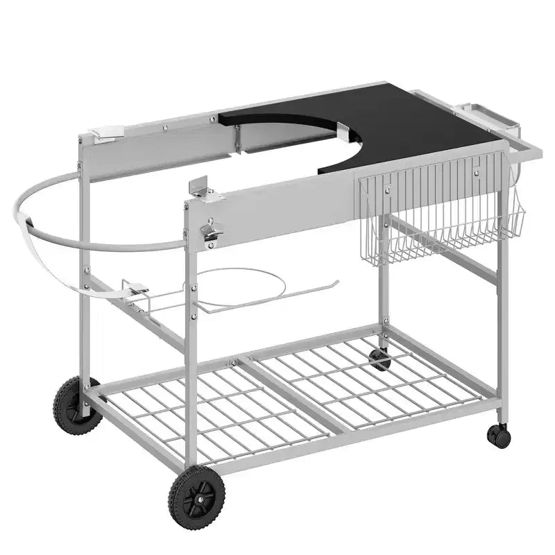 Tavolo da griglia Celebalcony per Weber Kettle originale da 22 e 18 pollici, Carrello per griglia da esterno con ruote, Stazione di cottura mobile da esterno, Argento