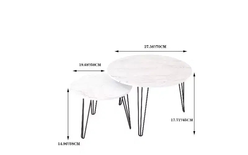 TUYOHW Set di 2 Tavolini da Caffè Rotondi Componibili, Tavolino Centrale con Piano Effetto Marmo e Struttura in Metallo per Soggiorno, Set di Tavolini d'Appoggio Rotondi Componibili