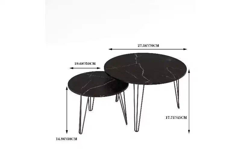 TUYOHW Set di 2 Tavolini da Caffè Rotondi Componibili, Tavolino Centrale con Piano Effetto Marmo e Struttura in Metallo per Soggiorno, Set di Tavolini d'Appoggio Rotondi Componibili