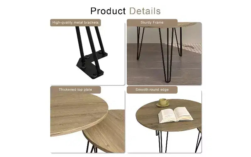 TUYOHW Set di 2 Tavolini da Caffè Rotondi Componibili, Tavolino Centrale con Piano Effetto Marmo e Struttura in Metallo per Soggiorno, Set di Tavolini d'Appoggio Rotondi Componibili