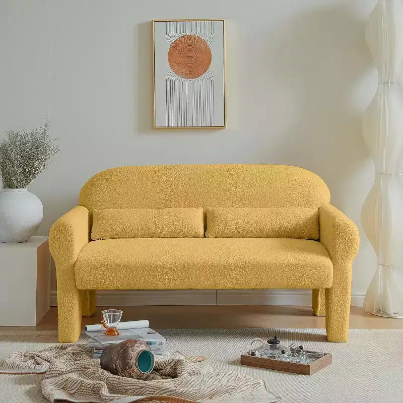 Modern Loveseat SofaTeddy Fabric, Sturdy Wood Frame, 2-Seat Upholstered Couch with Backrest for Living Room, Apartment, or Office