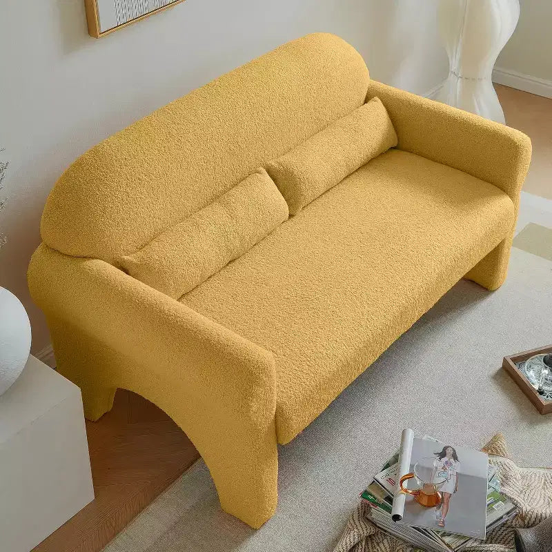 Divano Moderno a Due Posti in Tessuto Teddy, Robusto Telaio in Legno, Divano Imbottito a 2 Posti con Schienale per Soggiorno, Appartamento o Ufficio