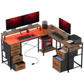 Reversible L Shaped Computer Desk 105.5 Inch Two Person Desk with Drawers RGB Lights and Power Outlets