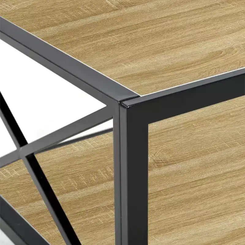 Tavolino da caffè moderno industriale Zeus & Ruta con piano in vetro temperato e legno MDF per soggiorno e camera da letto