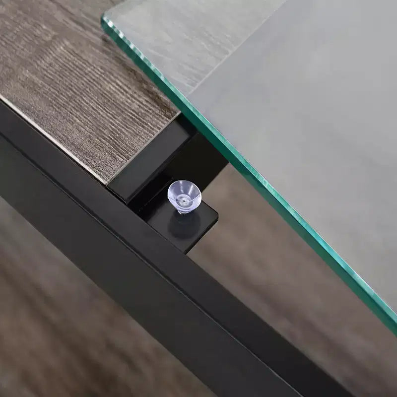 Tavolino da caffè moderno industriale Zeus & Ruta con piano in vetro temperato e legno MDF per soggiorno e camera da letto