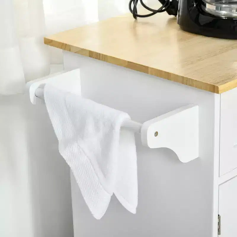 FAMYYT - Isola da Cucina con Piano in Legno Naturale Bianco da 18 pollici, 2 Armadietti, 2 Cassetti e 4 Ruote Bloccabili