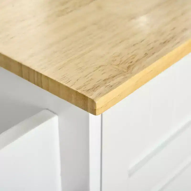 FAMYYT - Isola da Cucina con Piano in Legno Naturale Bianco da 18 pollici, 2 Armadietti, 2 Cassetti e 4 Ruote Bloccabili
