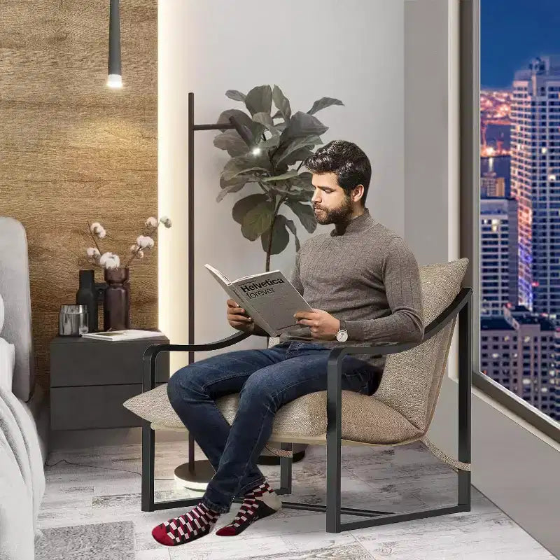 COZONY Sedia d'accento moderna, sedia da lettura con struttura in metallo, braccioli, cuscino in morbida schiuma, 127 kg, sedia a sdraio imbottita per soggiorno, camera da letto, salotto