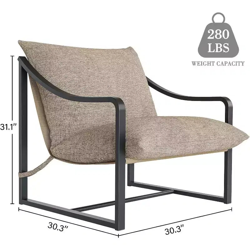 COZONY Sedia d'accento moderna, sedia da lettura con struttura in metallo, braccioli, cuscino in morbida schiuma, 127 kg, sedia a sdraio imbottita per soggiorno, camera da letto, salotto