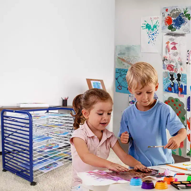 Stendino per opere d'arte, Stendino con 16 ripiani rimovibili e ruote bloccabili Supporto mobile per asciugatura pittura per forniture per aula e studio