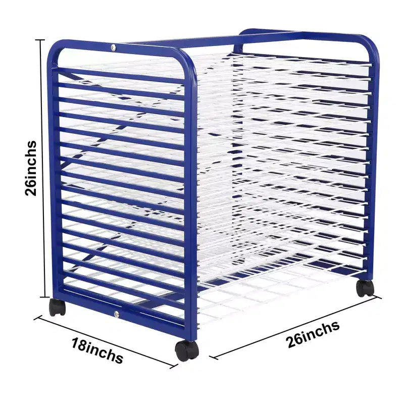 Stendino per opere d'arte, Stendino con 16 ripiani rimovibili e ruote bloccabili Supporto mobile per asciugatura pittura per forniture per aula e studio