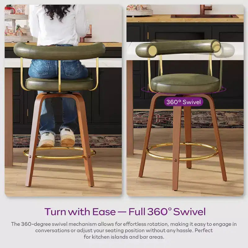 TYBOATLE Set di 2 sgabelli da bar girevoli, sedie moderne di altezza bancone di metà secolo con schienale curvo e gambe in legno massello