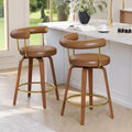 TYBOATLE Swivel Bar Stools Set of 2, Mid-Century Modern Counter Height Chairs with Curved Backrest and Solid Wood Leg