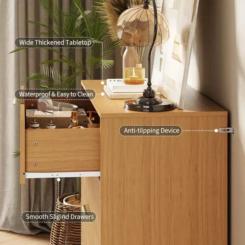COZONY Cassettiera scanalata a 4 cassetti, comò moderno in legno largo 81 cm con maniglie in metallo per camera da letto e soggiorno