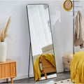 65x23.2 Walnut Floor Mirror, Clear, for Bathroom & Bedroom (Wall-Mounted)