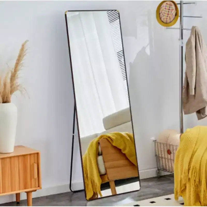 65x23.2 Walnut Floor Mirror, Clear, for Bathroom & Bedroom (Wall-Mounted)