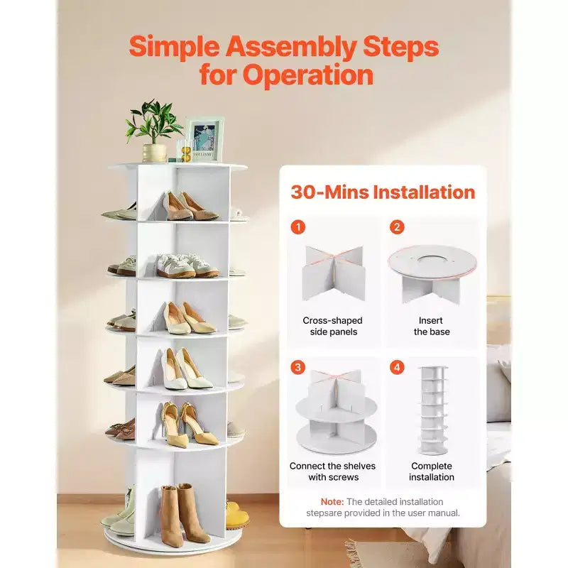 Scarpiera a torre girevole a 360 gradi a 6 ripiani, organizer rotante per scarpe Lazy Susan per camera da letto, ingresso e armadio, bianca