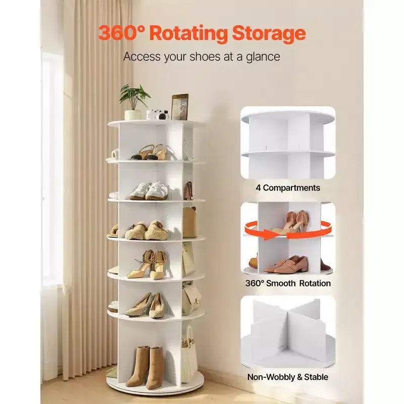 Scarpiera a torre girevole a 360 gradi a 6 ripiani, organizer rotante per scarpe Lazy Susan per camera da letto, ingresso e armadio, bianca