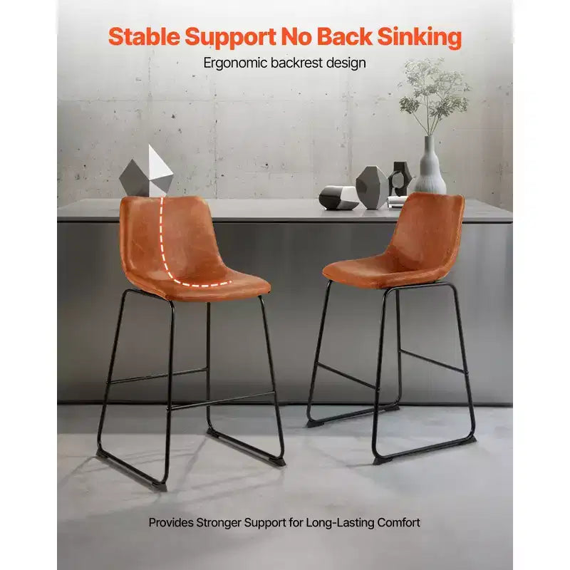 VEVOR Set di 4 Sgabelli da Bar, Sgabelli da Bancone Alti 66 cm, Sgabello da Bar Moderno in Pelle PU con Schienale, Gambe in Metallo, Facile Montaggio, Marrone