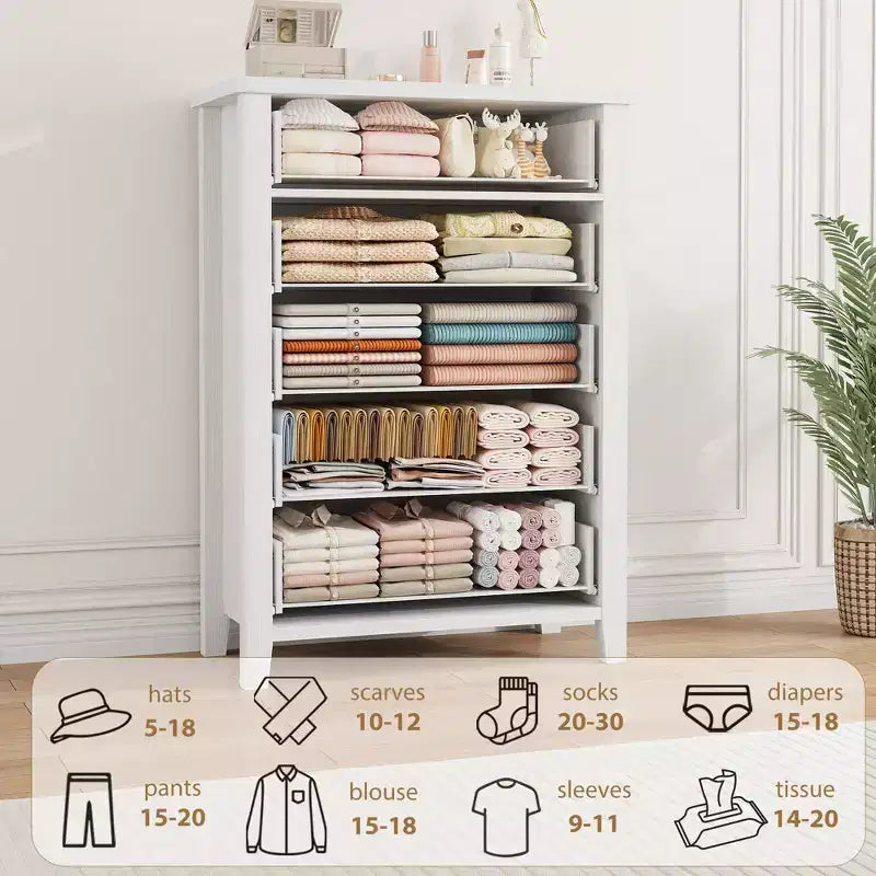 Comò a 5 cassetti stile rustico per camera da letto, Comò alto in legno, Cassettiera verticale con contenitore autoportante per soggiorno
