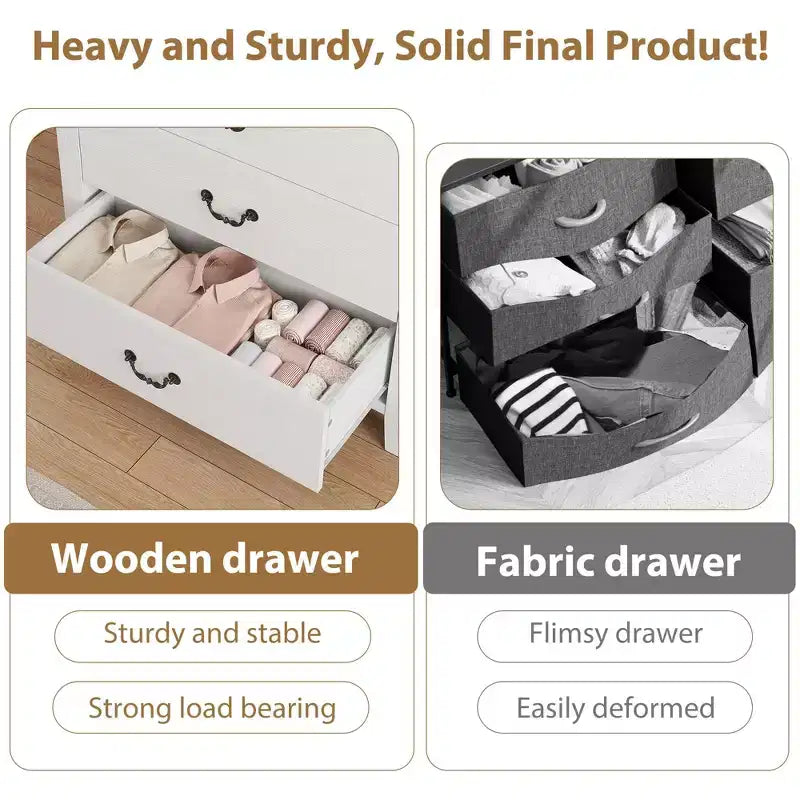 Comò a 5 cassetti stile rustico per camera da letto, Comò alto in legno, Cassettiera verticale con contenitore autoportante per soggiorno