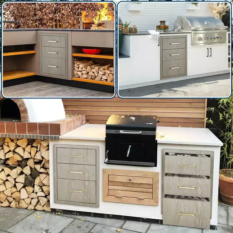 COZONY Cassetti Tripli in Acciaio Inossidabile per Carichi Pesanti, Organizzatore per Cucina Esterna a Filo per Isola BBQ e Patio