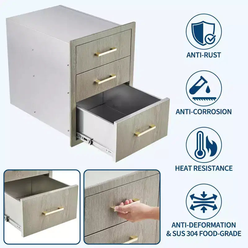 COZONY Cassetti Tripli in Acciaio Inossidabile per Carichi Pesanti, Organizzatore per Cucina Esterna a Filo per Isola BBQ e Patio