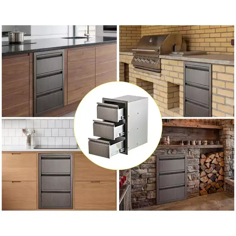 COZONY Cassetti Tripli in Acciaio Inossidabile per Carichi Pesanti, Organizzatore per Cucina Esterna a Filo per Isola BBQ e Patio
