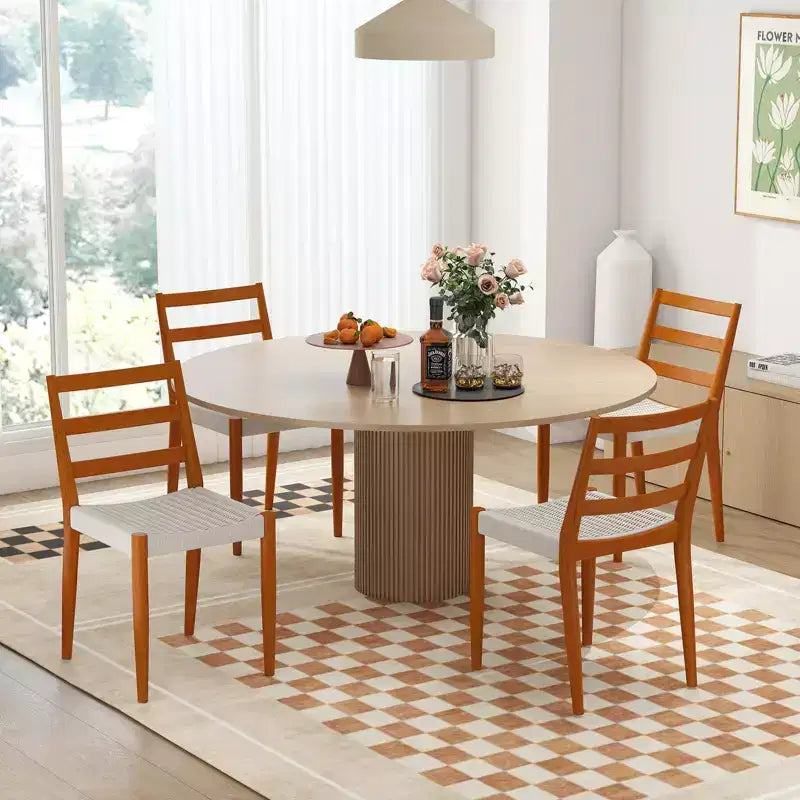 Sedie da Pranzo Bestier con Schienale Curvo in Legno, Seduta in Corda Intrecciata e Gambe Coniche in Legno Massello, set da 2