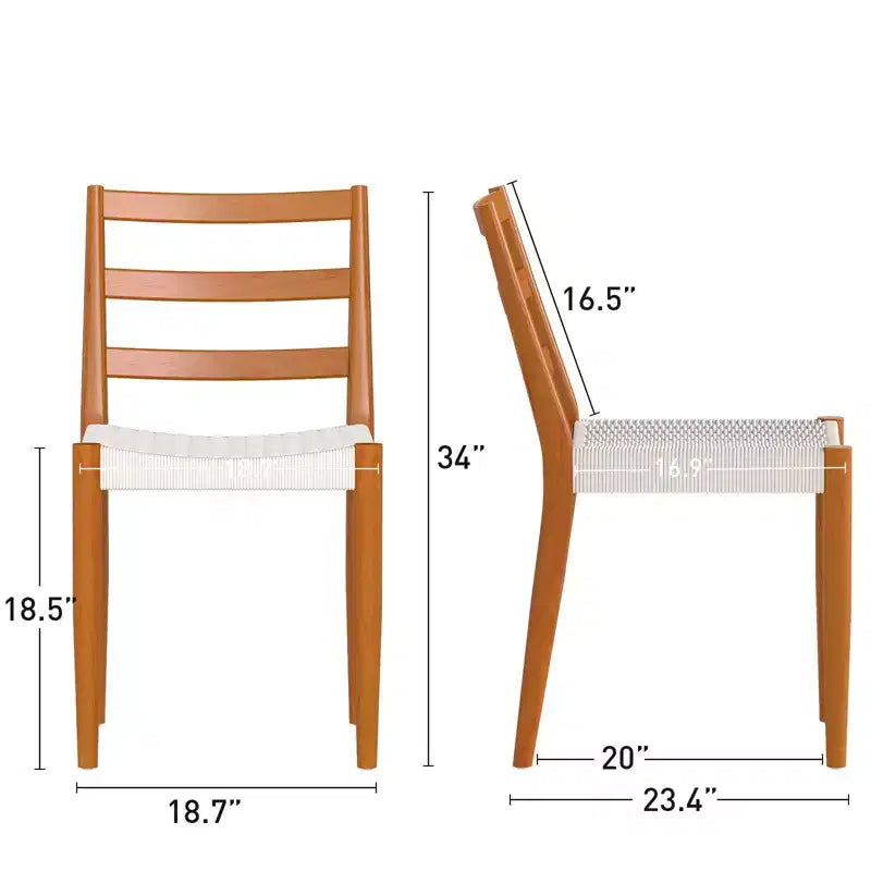 Sedie da Pranzo Bestier con Schienale Curvo in Legno, Seduta in Corda Intrecciata e Gambe Coniche in Legno Massello, set da 2