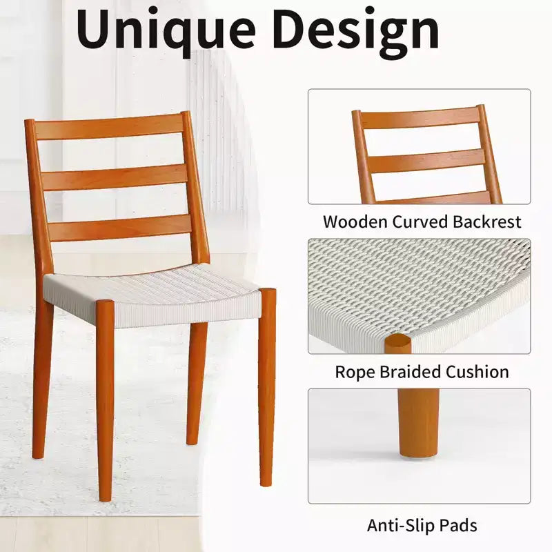 Sedie da Pranzo Bestier con Schienale Curvo in Legno, Seduta in Corda Intrecciata e Gambe Coniche in Legno Massello, set da 2
