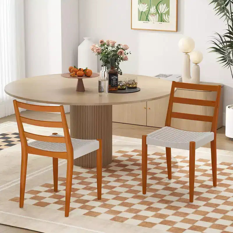 Sedie da Pranzo Bestier con Schienale Curvo in Legno, Seduta in Corda Intrecciata e Gambe Coniche in Legno Massello, set da 2