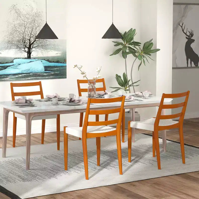 Sedie da Pranzo Bestier con Schienale Curvo in Legno, Seduta in Corda Intrecciata e Gambe Coniche in Legno Massello, set da 2