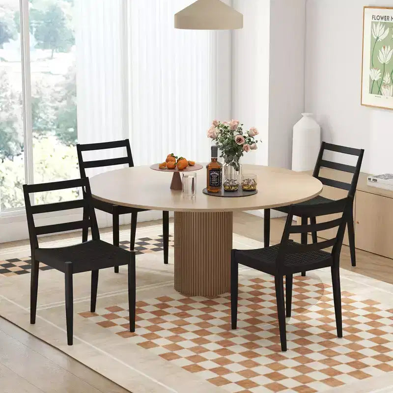 Sedie da Pranzo Bestier con Schienale Curvo in Legno, Seduta in Corda Intrecciata e Gambe Coniche in Legno Massello, set da 2