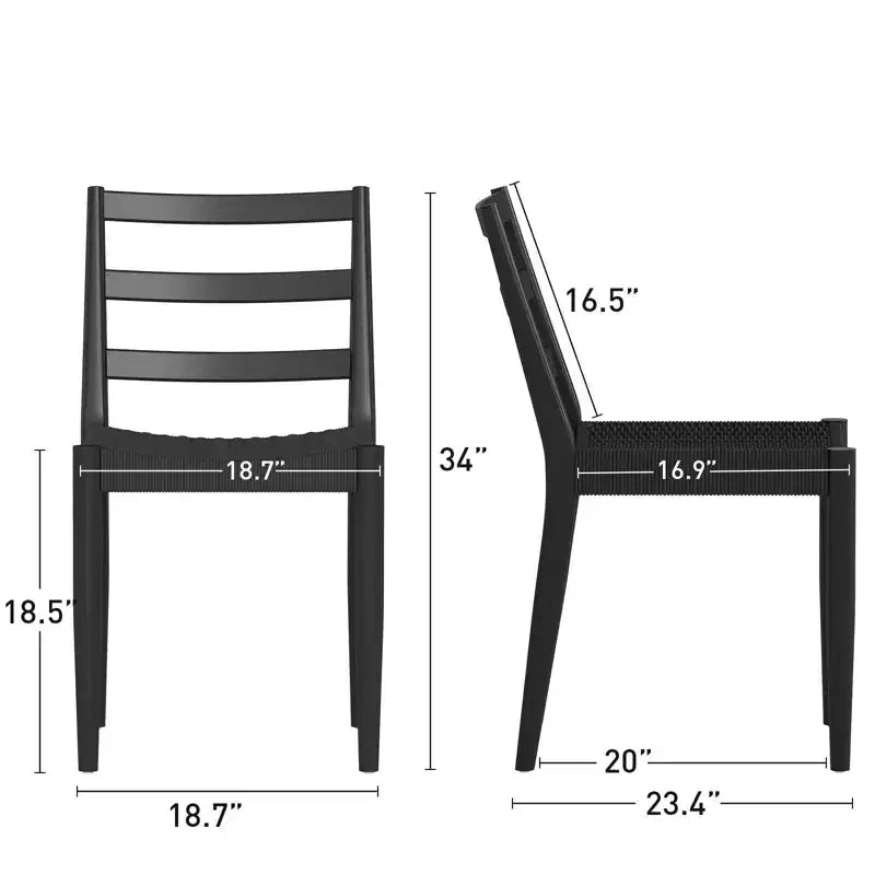 Sedie da Pranzo Bestier con Schienale Curvo in Legno, Seduta in Corda Intrecciata e Gambe Coniche in Legno Massello, set da 2