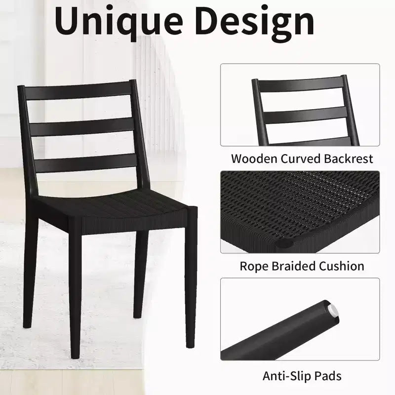 Sedie da Pranzo Bestier con Schienale Curvo in Legno, Seduta in Corda Intrecciata e Gambe Coniche in Legno Massello, set da 2