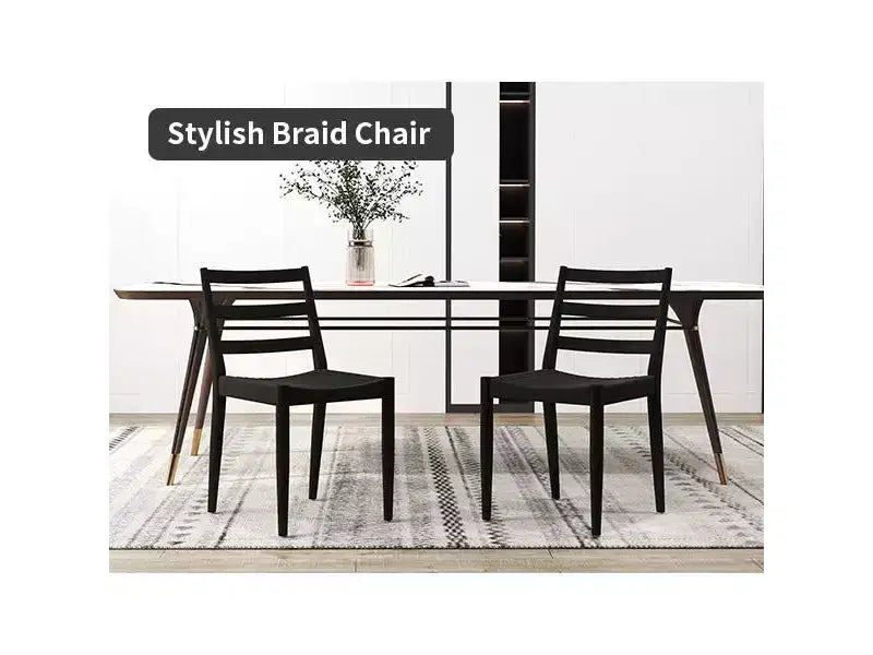 Sedie da Pranzo Bestier con Schienale Curvo in Legno, Seduta in Corda Intrecciata e Gambe Coniche in Legno Massello, set da 2
