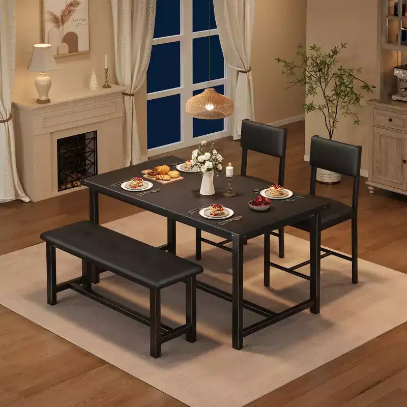 Set da pranzo moderno 5 pezzi per 4 persone - Panchina imbottita e 2 sedie imbottite - Tavolo da cucina rettangolare 44,5 pollici, compatto, ideale per appartamenti e monolocali