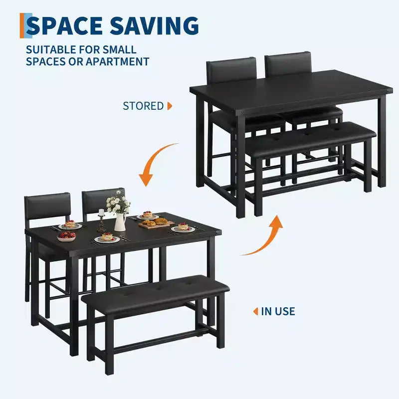 Set da pranzo moderno 5 pezzi per 4 persone - Panchina imbottita e 2 sedie imbottite - Tavolo da cucina rettangolare 44,5 pollici, compatto, ideale per appartamenti e monolocali