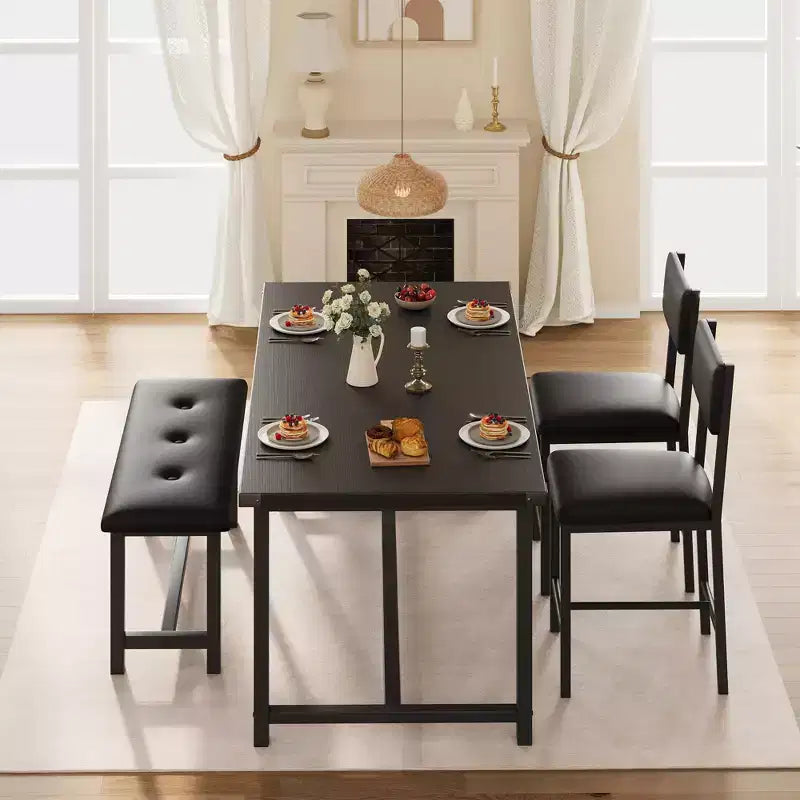 Set da pranzo moderno 5 pezzi per 4 persone - Panchina imbottita e 2 sedie imbottite - Tavolo da cucina rettangolare 44,5 pollici, compatto, ideale per appartamenti e monolocali