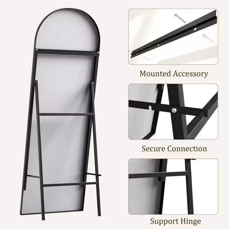 Specchio a figura intera con luci LED, cornice in alluminio, specchio da pavimento ad arco o quadrato con vetro per toeletta da camera da letto